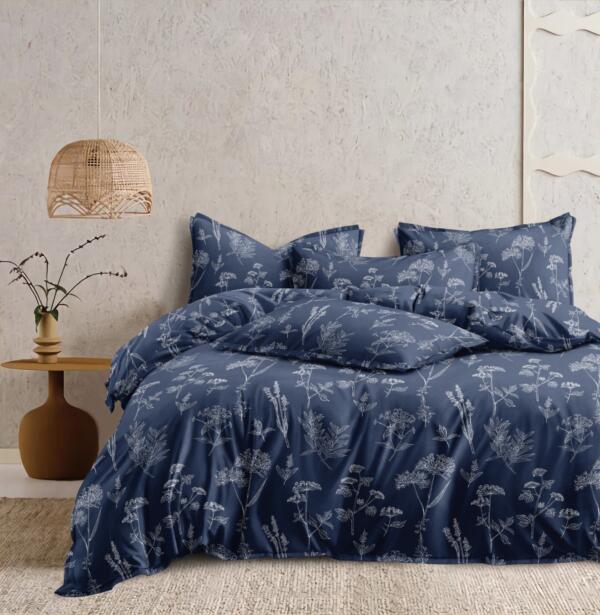 Navy Blue Floral Cotton Duvet