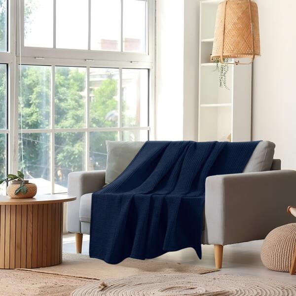 Navy Blue Cotton Blanket - Image 6