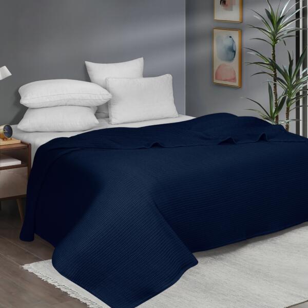 Navy Blue Cotton Blanket - Image 3